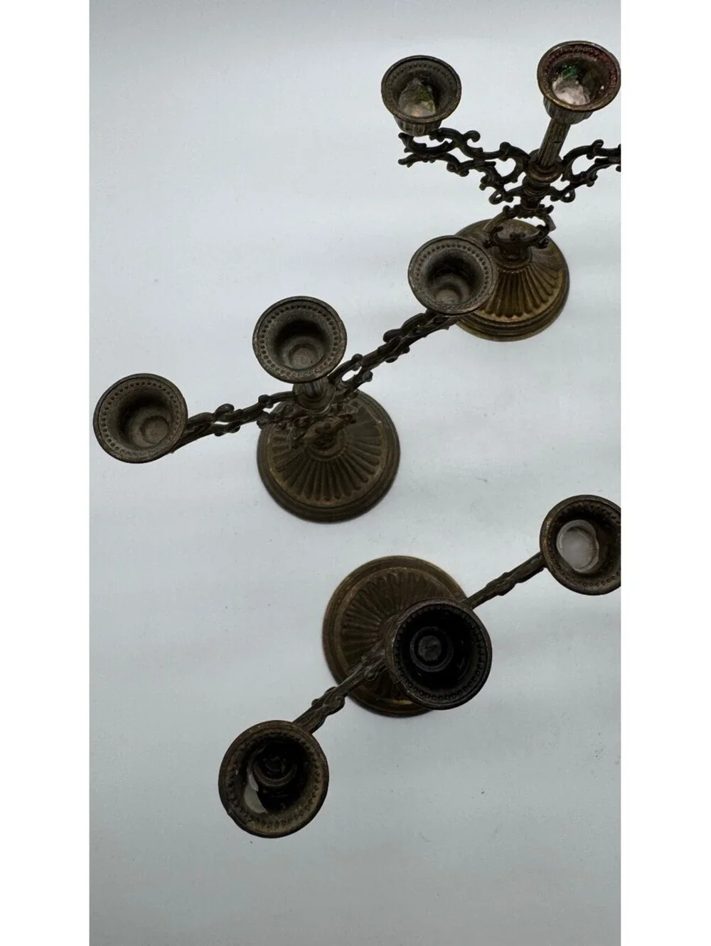 Vintage Interpur Italy Brass 3-Arm Candelabra Candle Holders Set of 5